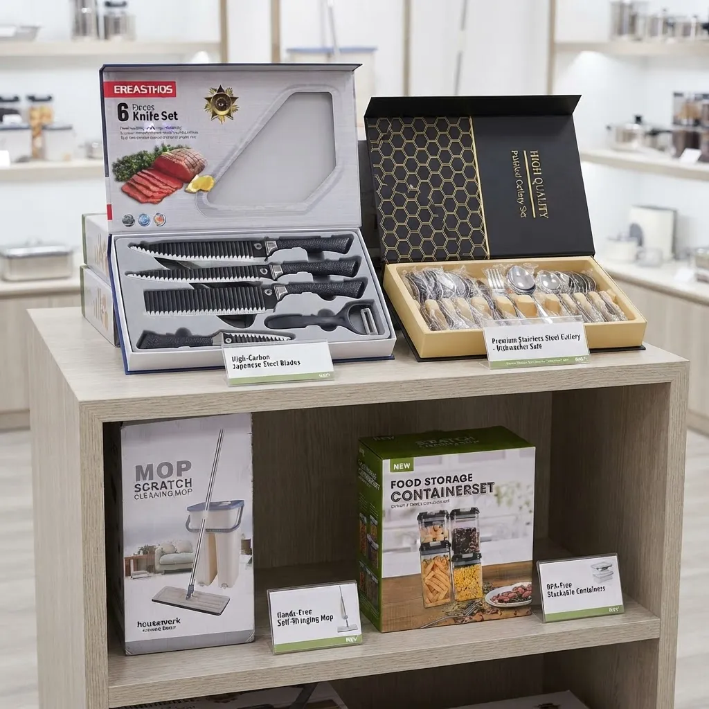 Wholesale kitchenware range including knives, plates and storage sets